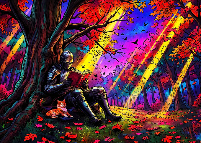 Knight Reading Cat Psychedelic Art