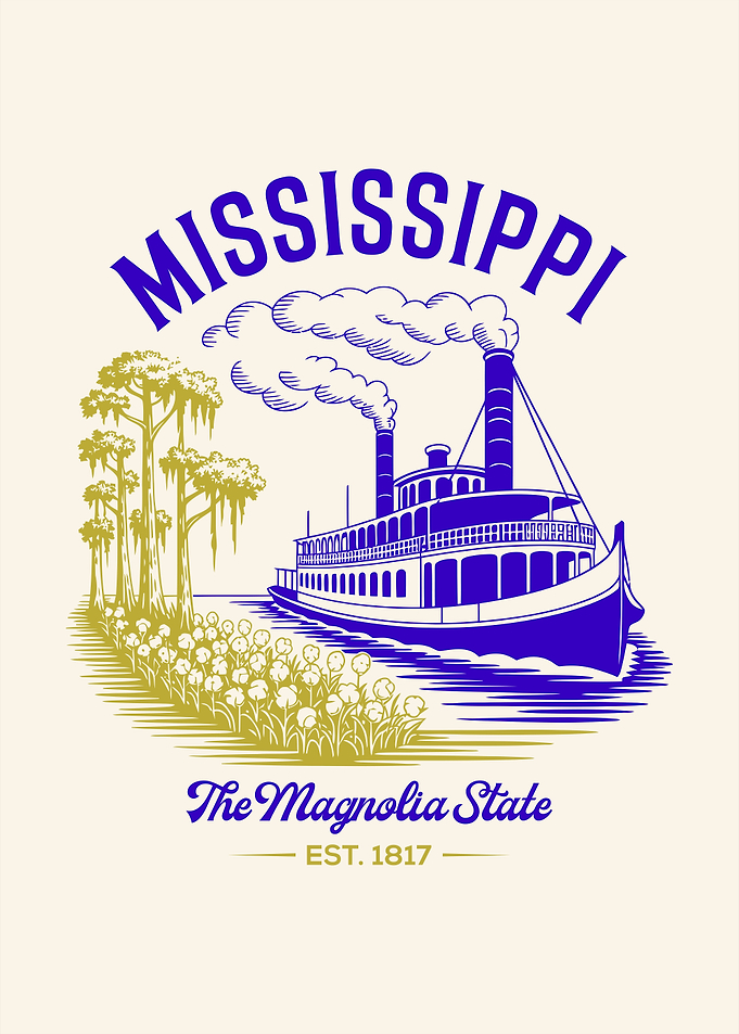 Mississippi The Magnolia State Steamboat Illustration