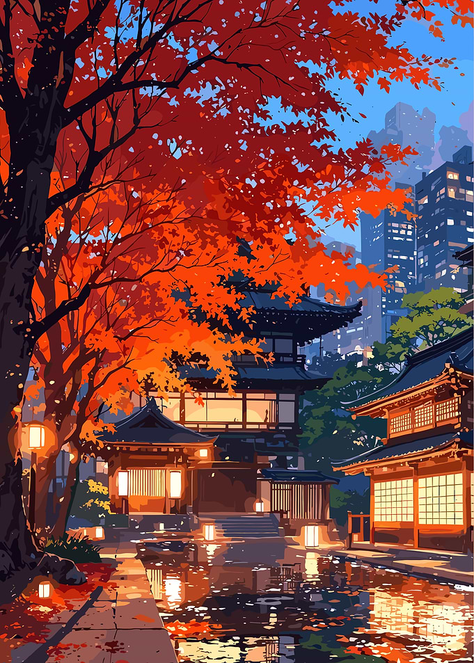 Traditional Japanese Temple in Autumn