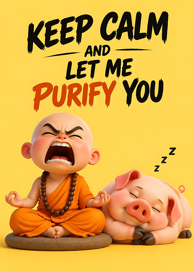 Funny Monk and Sleeping Pig Poster