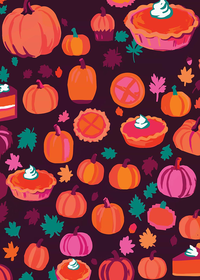 Pumpkins and Pies on Dark Plum
