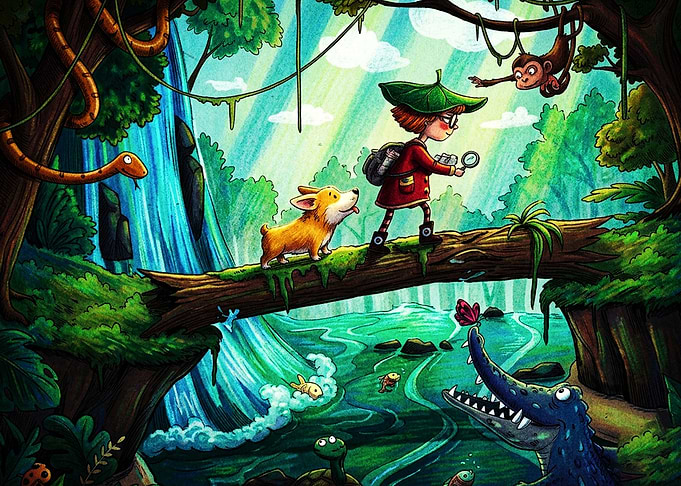 Girl and Corgi Jungle Adventure