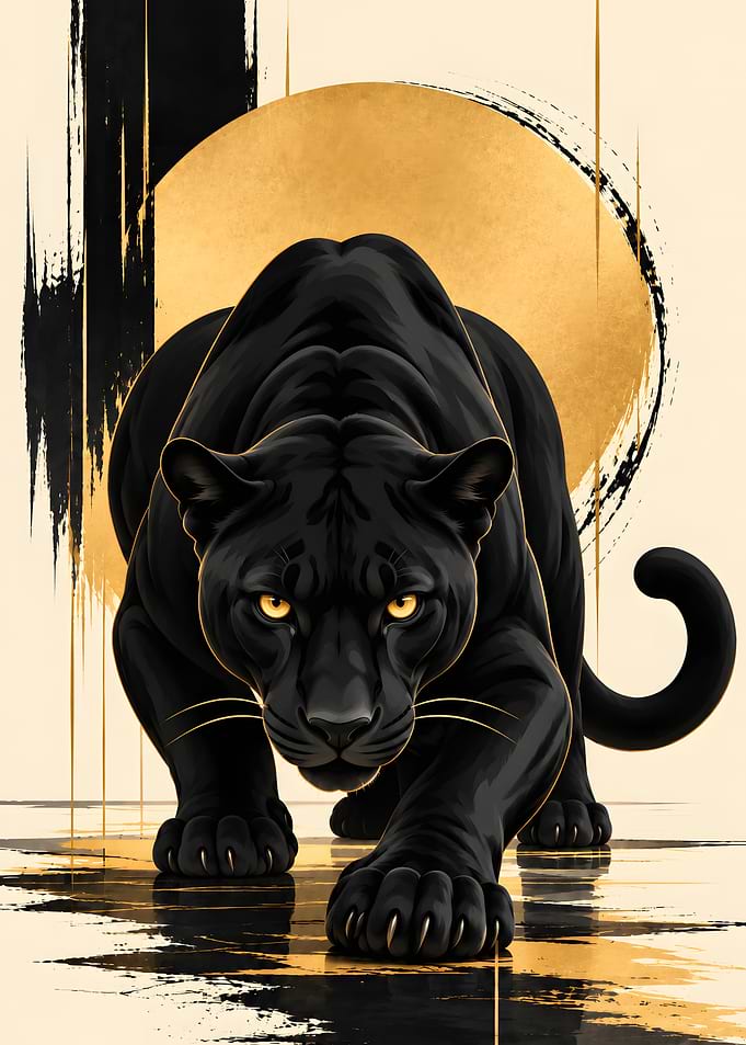 Majestic Black Panther Gold Art