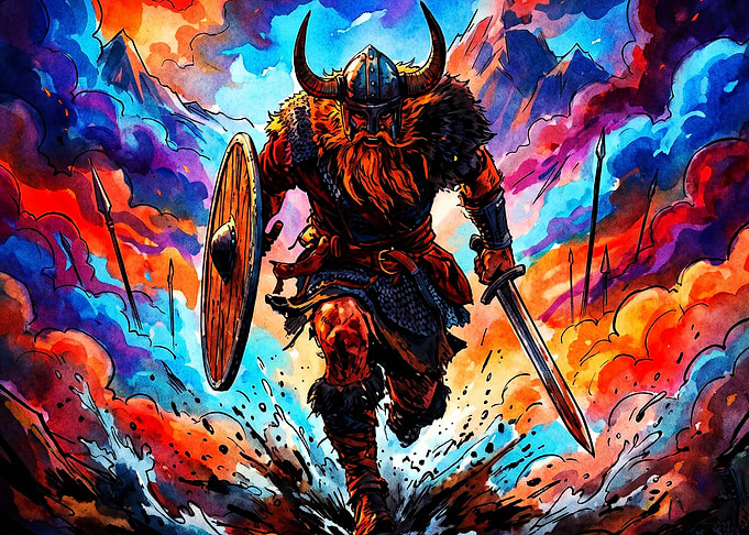 Viking Warrior Watercolor Art