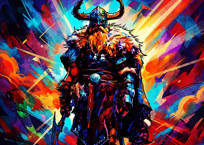 Viking Warrior Abstract Neon Art