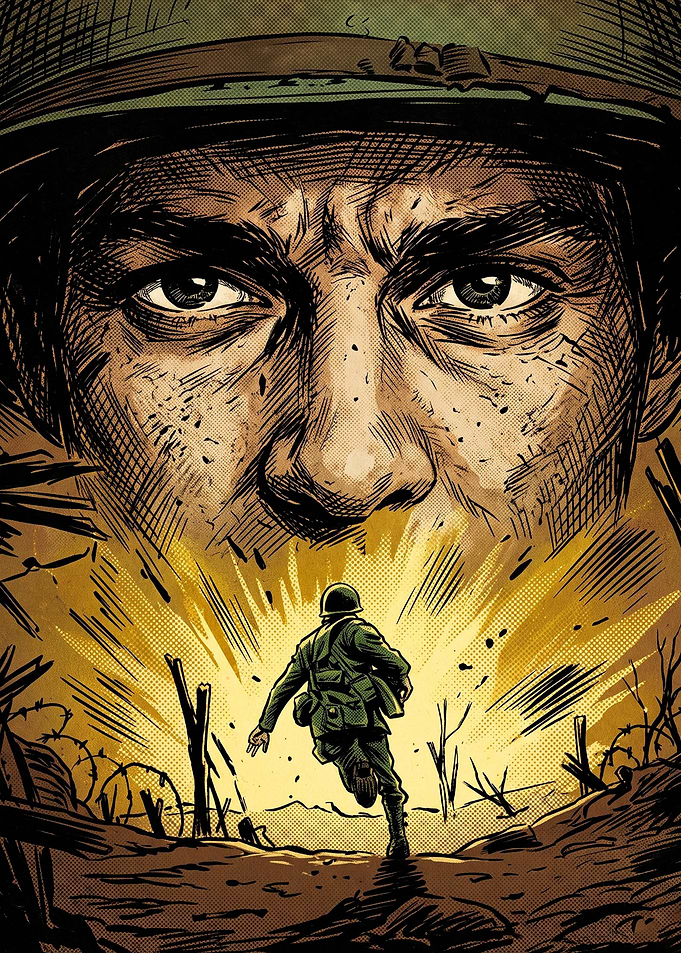 Military Soldier Combat Comic Art