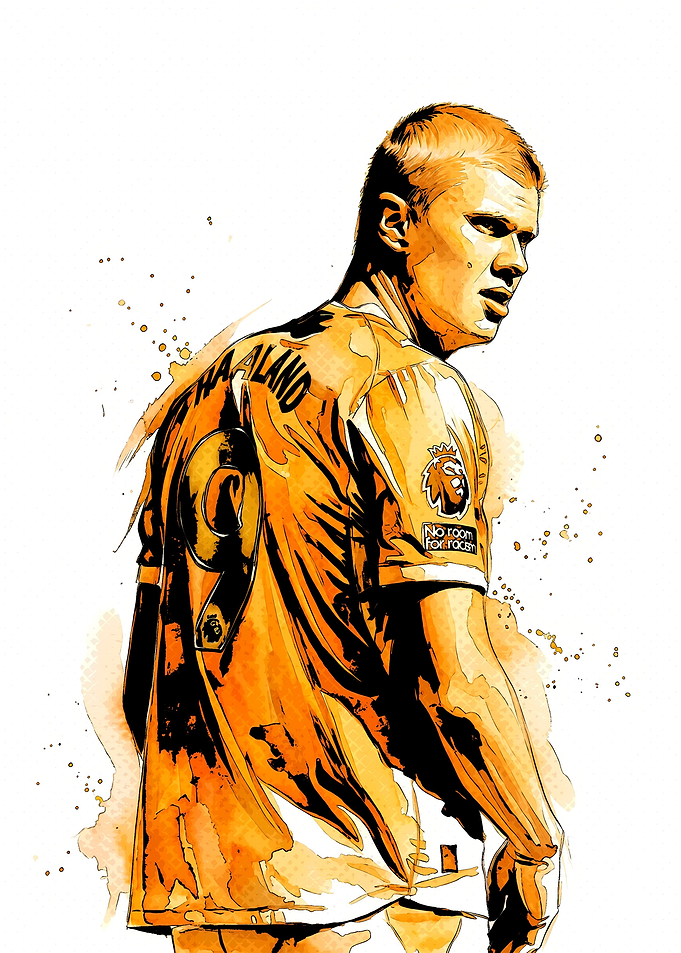Erling Haaland Watercolor Soccer Portrait