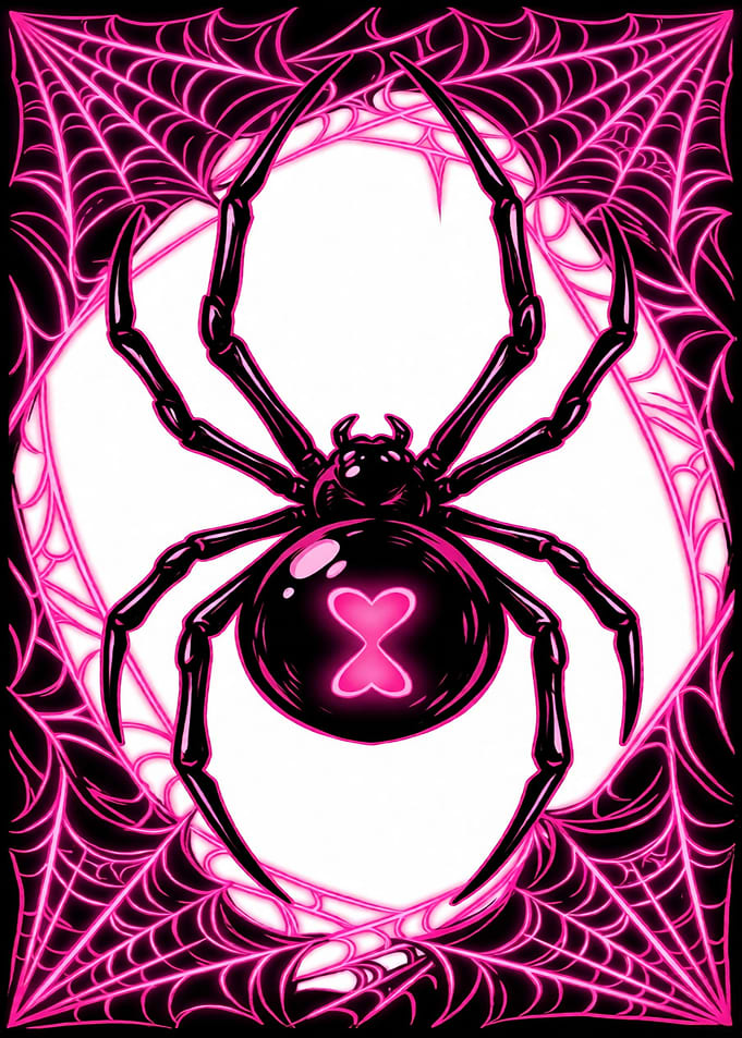 Neon Pink Black Widow Spider Art