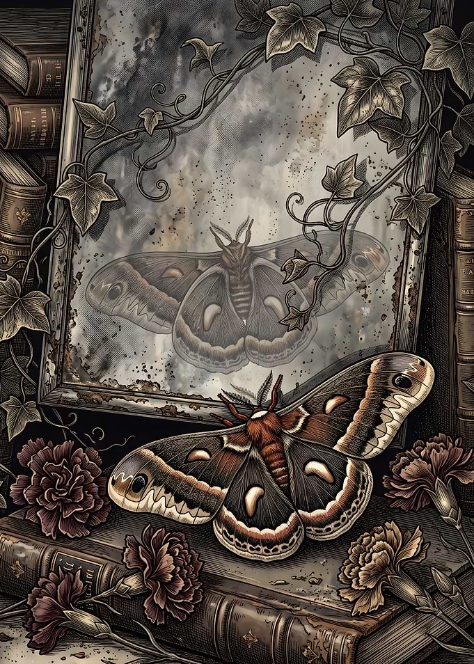 Moth and Mirror Gothic Still Life