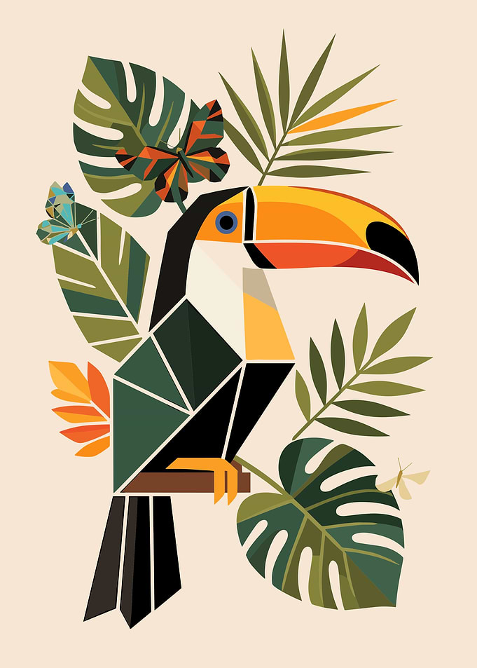 Geometric Toucan Tropical Jungle Art