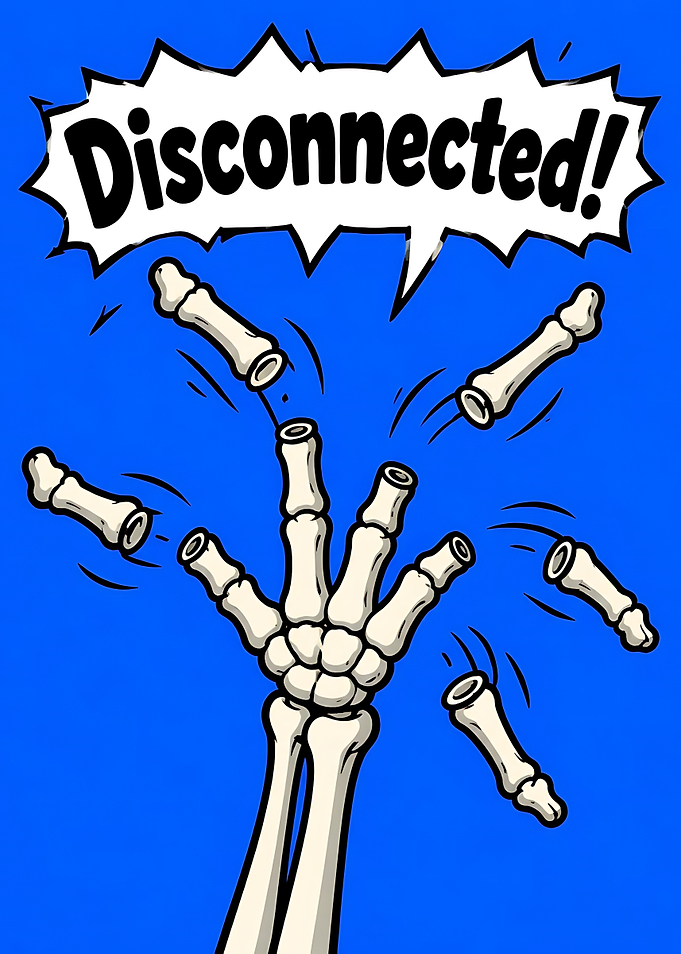 Disconnected Skeleton Hand Comic Illustration