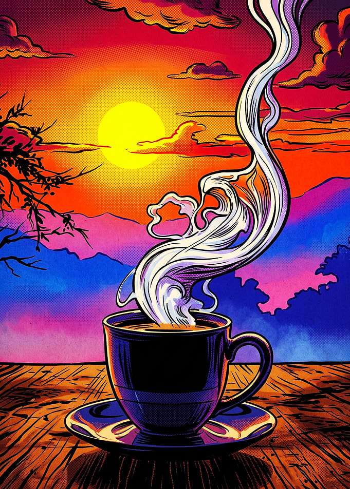Coffee Sunset Retro Pop Art Poster