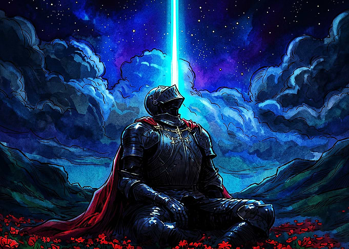 Knight Starry Night Epic Fantasy Ar