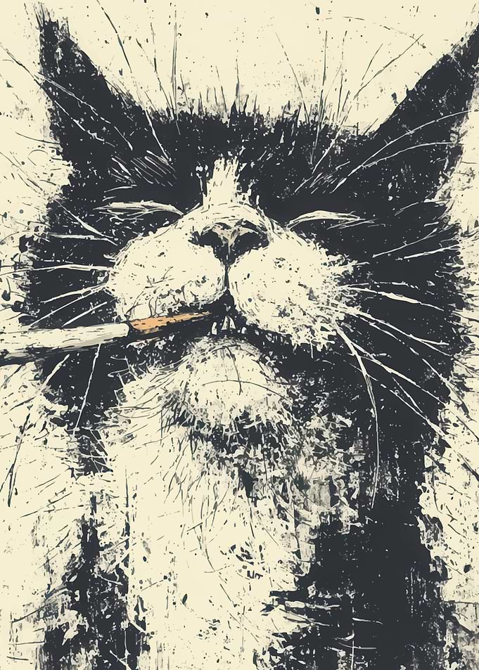 Gritty Black and White Cat Portrait