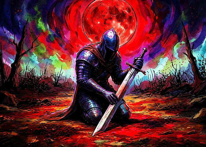 Knight Red Moon Fantasy Art Poster