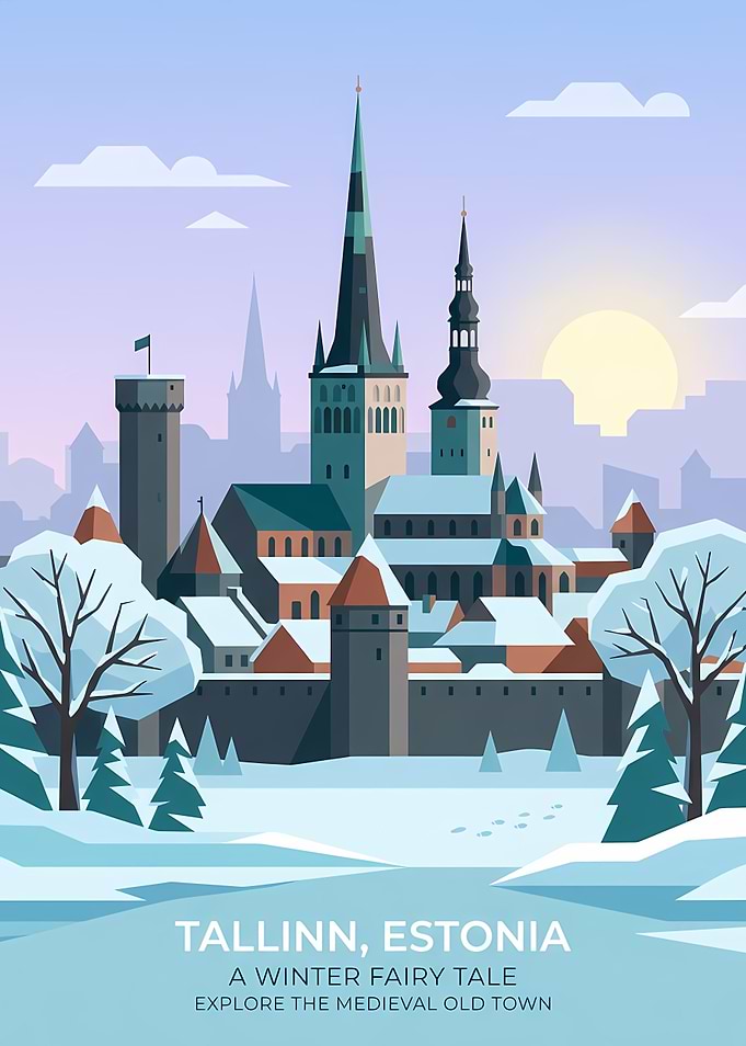 Tallinn Estonia Winter Travel Poster