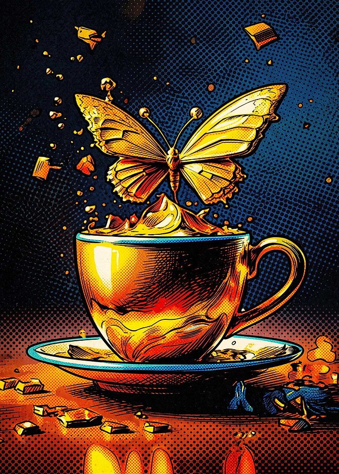 Coffee Butterfly Vintage Pop Art Po