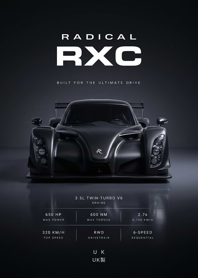 matte black Radical RXC Sports Car Poster