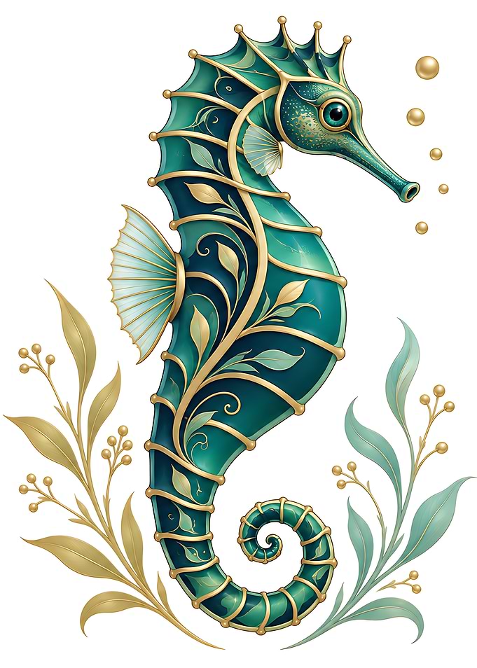 Elegant Ornamental Seahorse Illustration