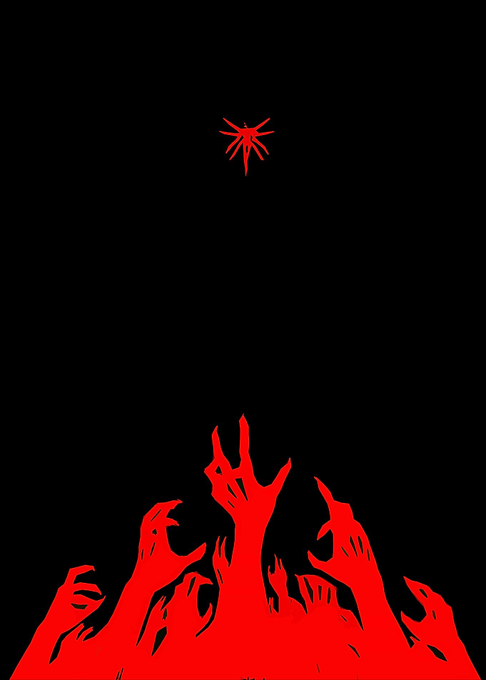 Minimalist Red Hands Reaching Upward