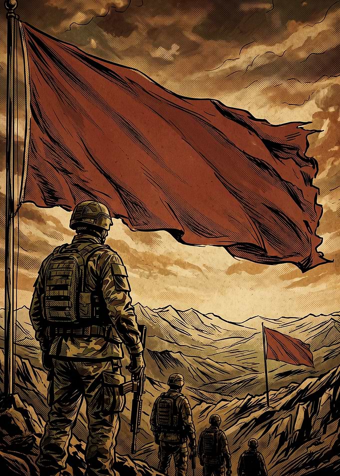 Military Soldier Red Flag Retro Art