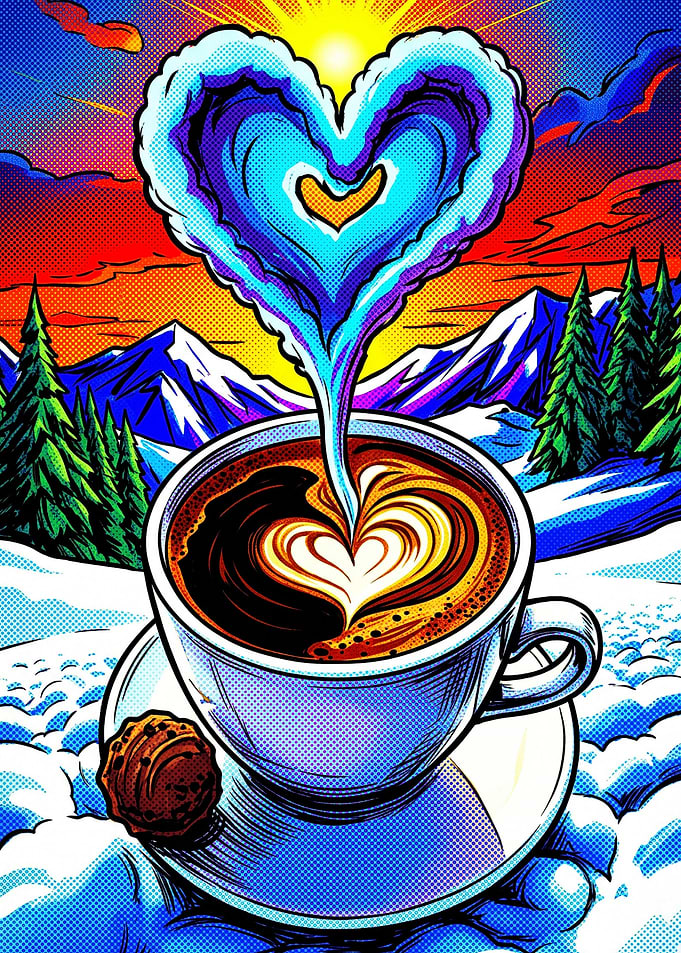 Coffee Cup Heart Pop Art Poster