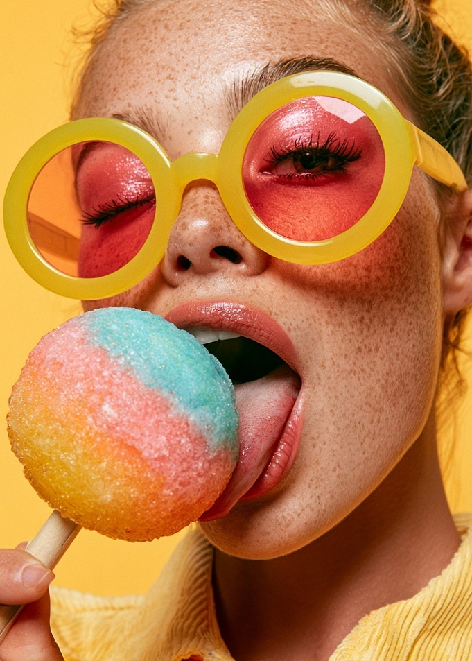 Woman with Freckles Eating Popsicle