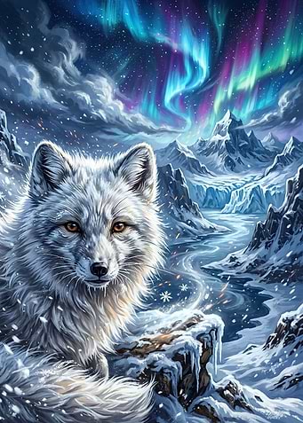 Arctic Fox Under Northern Lights