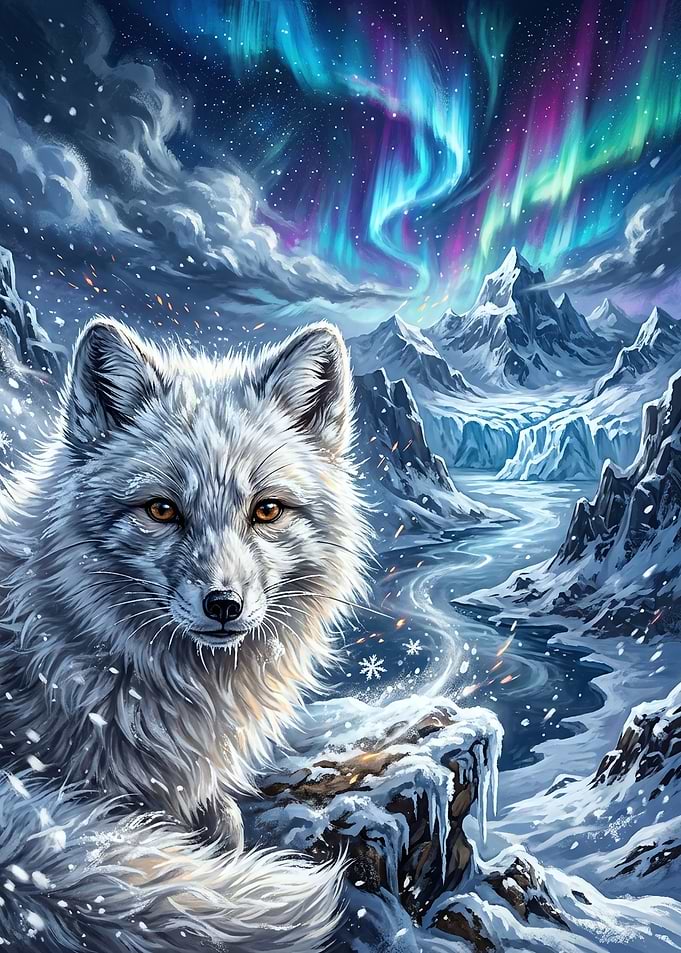 Arctic Fox Under Northern Lights