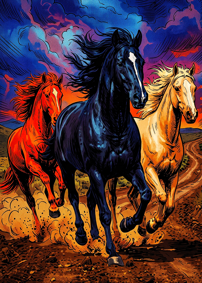 Wild Horses Running Comic Art Poste