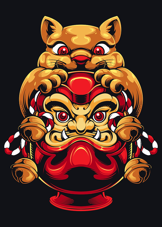 Maneki Neko and Daruma Doll Illustration