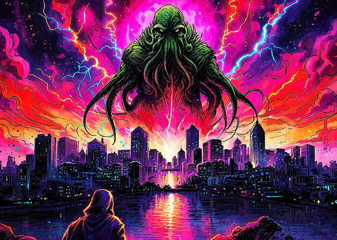 Cosmic Monster City Psychedelic Art