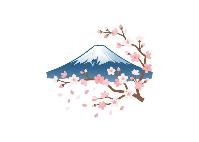 Mount Fuji and Cherry Blossoms Illustration