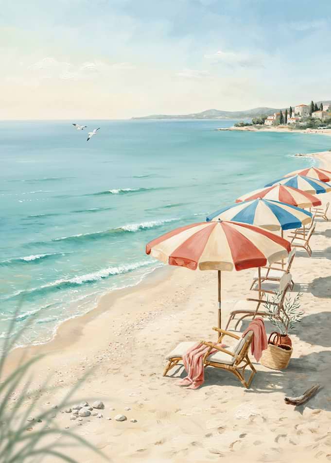 Serene Mediterranean Beach Scene Painting