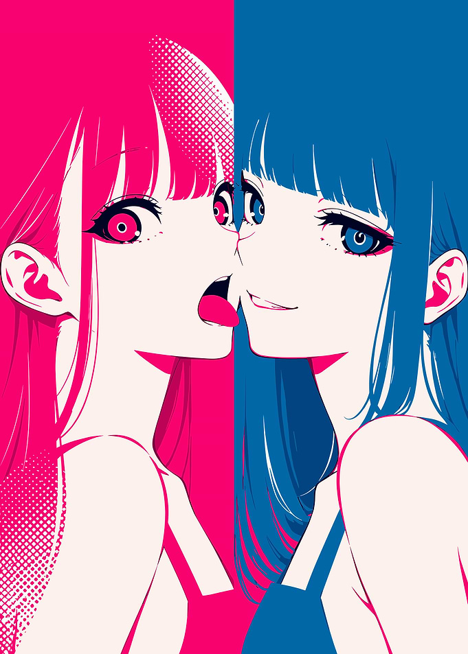 Duo Anime Girls Pink and Blue
