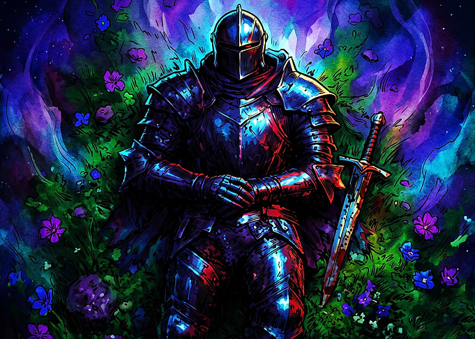 Knight Armor Fantasy Neon Poster Ar