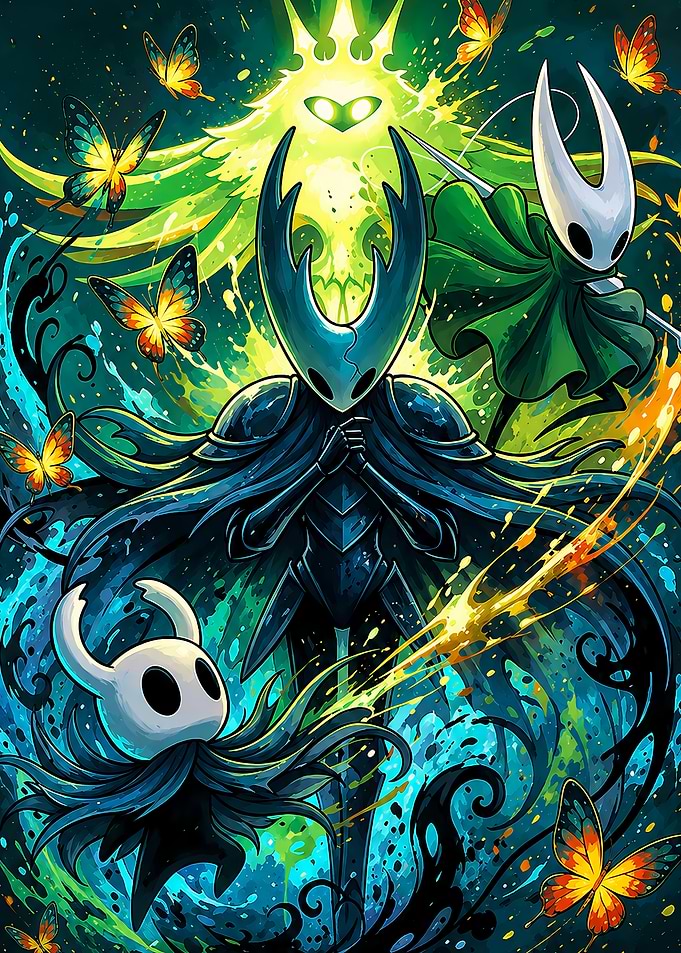 Hollow Knight Characters and Butterflies Art