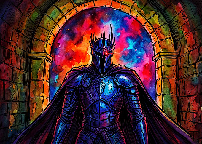 Dark Knight Cosmic Watercolor Art