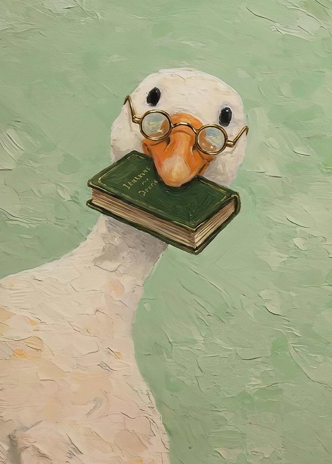 Intellectual Goose with a Book