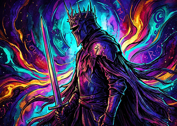 Dark Knight Sword Cosmic Vibe Art
