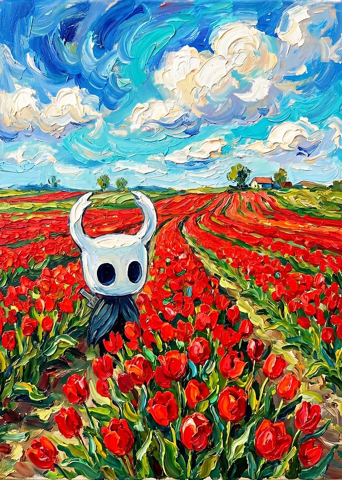 Hollow Knight in a Tulip Field