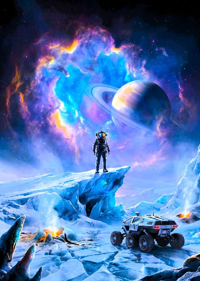 Astronaut Exploring Icy Alien Planet