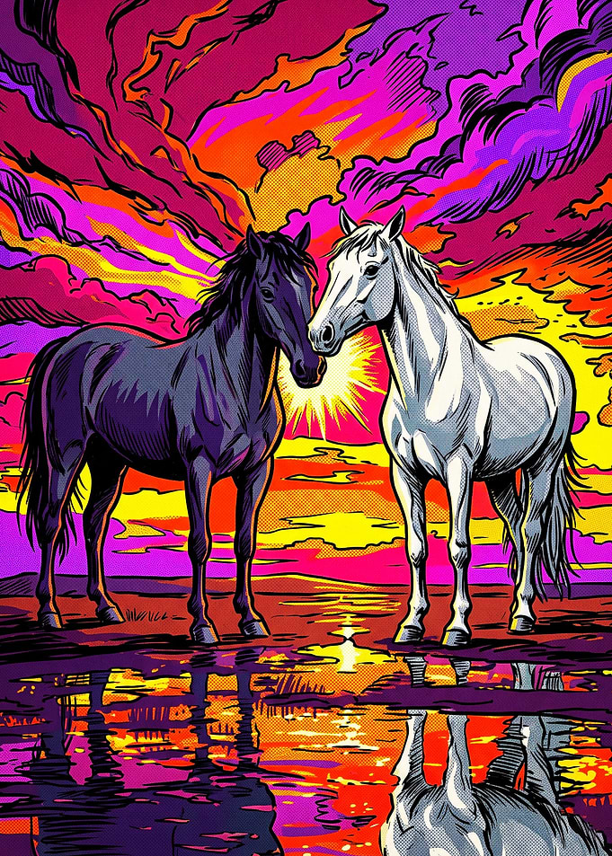 Horse Sunset Trippy Pop Art Poster