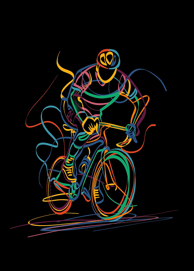Abstract Colorful Cyclist Line Art