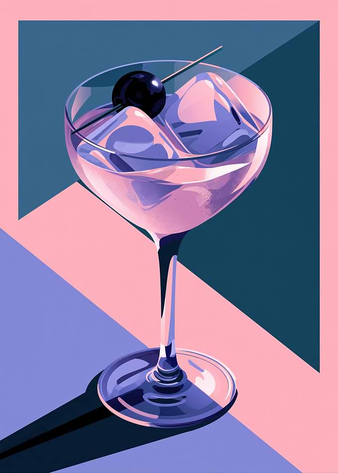 Stylized Cocktail with Cherry Illustration