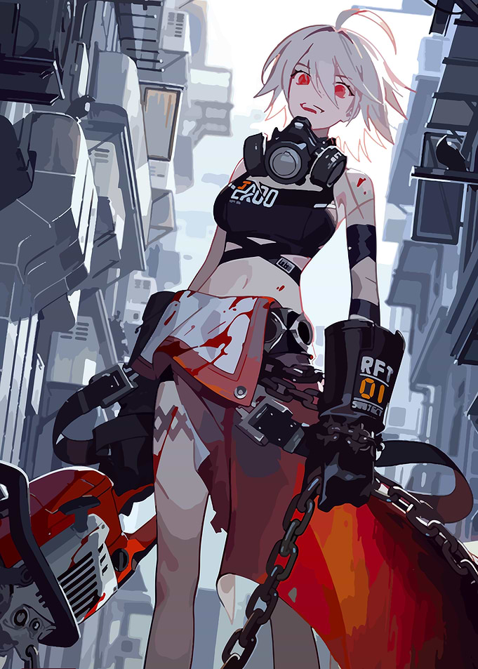Anime Girl with Chainsaw in City