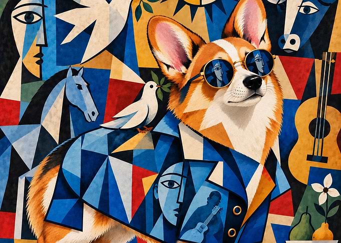 Cubist Corgi with Sunglasses Painting