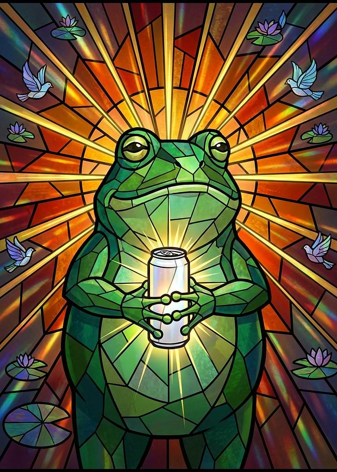 Stained Glass Frog Holding Can