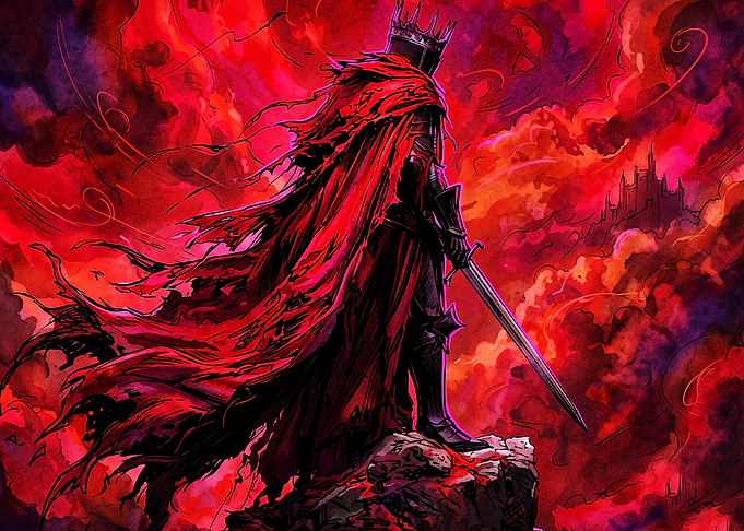 Dark Knight Red Cloak Fantasy Art