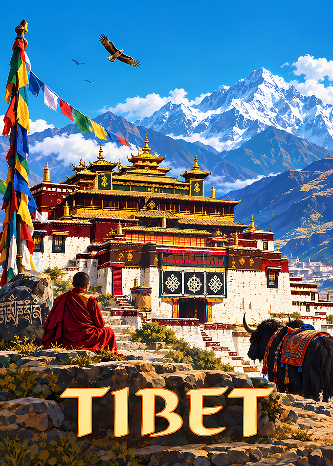 Tibetan Monastery Landscape Poster